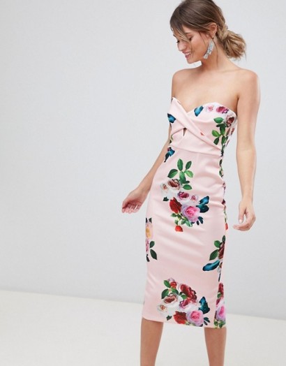 ASOS DESIGN Floral Twist Front Scuba Bodycon Dress | strapless party style
