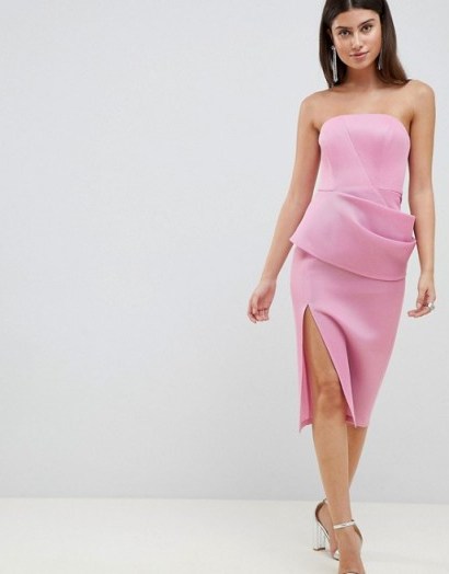 ASOS DESIGN structured bonded mesh folded pencil dress – strapless pink party dresses - flipped