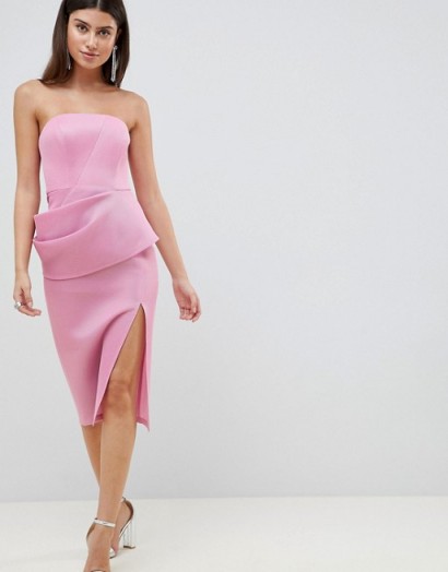ASOS DESIGN structured bonded mesh folded pencil dress – strapless pink party dresses