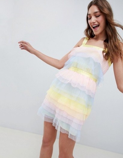 ASOS DESIGN Tiered Mini Dress In Pastel Colourblock Tulle - flipped