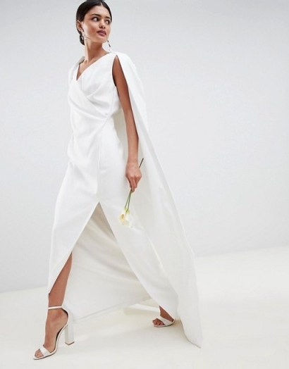 ASOS EDITION cape maxi wedding dress in white – wrap style bridal gown - flipped