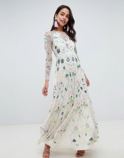 ASOS EDITION delicate floral embellished maxi dress in Lilac | long luxe occasion frock | summer parties - flipped