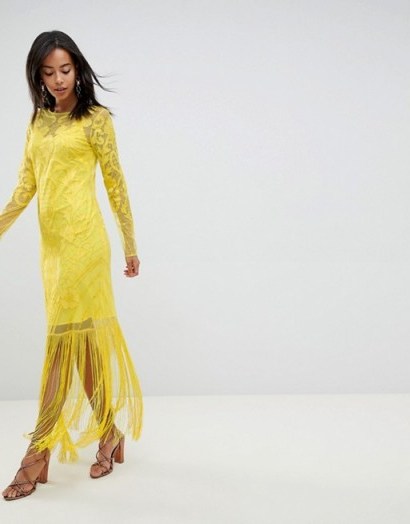 ASOS DESIGN Tall embroidered fringe maxi yellow / floral occasion wear - flipped