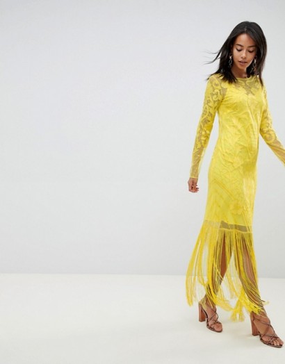 ASOS DESIGN Tall embroidered fringe maxi yellow / floral occasion wear