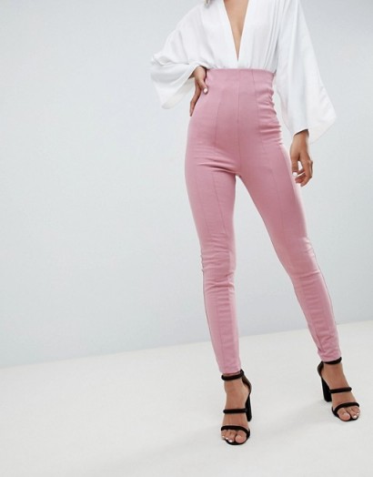 ASOS DESIGN Tall skinny trouser with super high waist in Dusty Pink