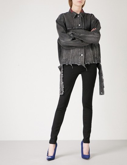 BALENCIAGA Distressed waist denim jacket in Vintage Black - flipped