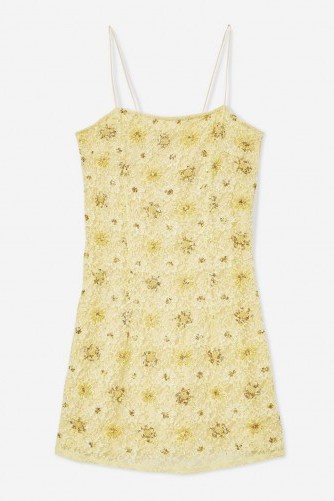 Topshop Bead and Lace Slip Dress in Lemon – strappy yellow going out dresses - flipped
