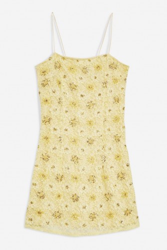 Topshop Bead and Lace Slip Dress in Lemon – strappy yellow going out dresses