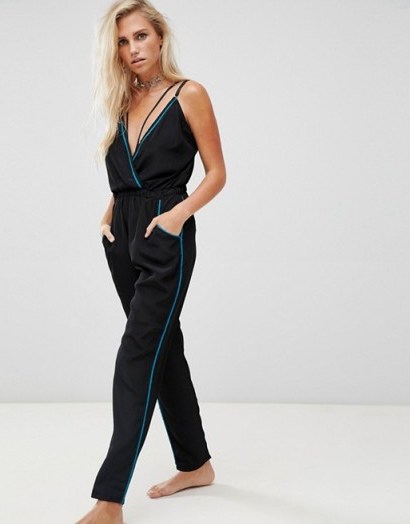 Bluebella Tigerlily Plunge Long Strappy Jumpsuit in Black | plunging neckline - flipped