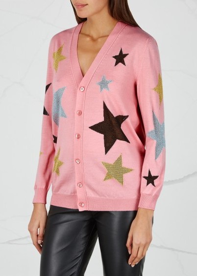 BOUTIQUE MOSCHINO Pink star-insert wool cardigan ~ beautiful knitwear - flipped