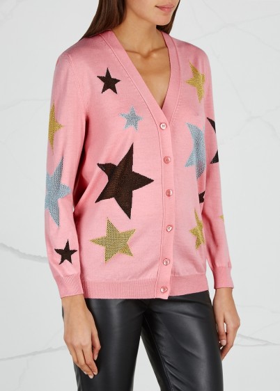 BOUTIQUE MOSCHINO Pink star-insert wool cardigan ~ beautiful knitwear