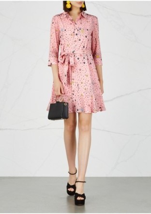 BOUTIQUE MOSCHINO Printed stretch-silk shirt dress ~ pink belted dresses - flipped