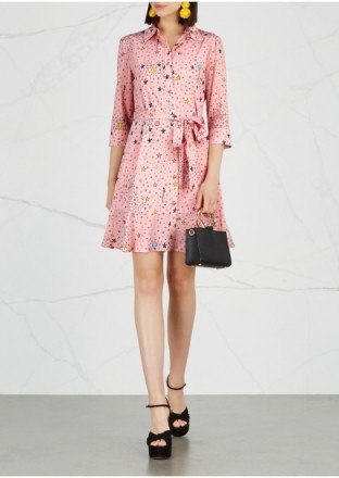 BOUTIQUE MOSCHINO Printed stretch-silk shirt dress ~ pink belted dresses