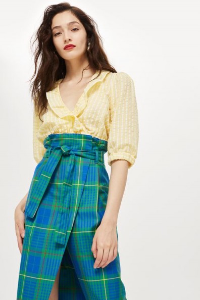Topshop Bright Check Wrap Midi Skirt | retro summer fashion