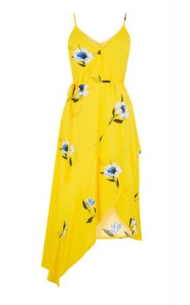 Warehouse BUTTERCUP WRAP DRESS in Yellow | strappy summer frock - flipped