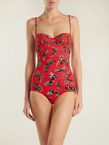 DOLCE & GABBANA Butterfly-print balconette swimsuit ~ red swimwear