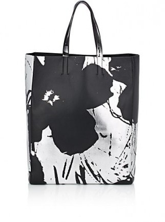 CALVIN KLEIN 205W39NYC Soft Leather Tote Bag ~ metallic-silver ~ floral print - flipped