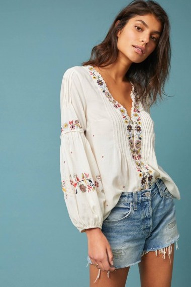 Vanessa Virginia Carthage Embroidered Peasant Top | boho femme style blouse - flipped