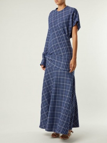 CALVIN KLEIN 205W39NYC Blue Checked cotton-blend dress ~ one long ...