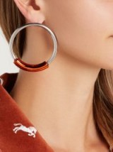 CHLOÉ Contrast-bar hoop earrings ~ large silver-tone and orange hoops