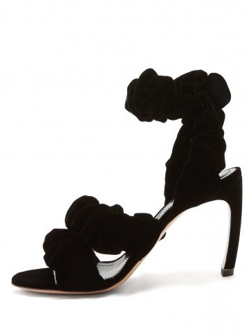 NICHOLAS KIRKWOOD Courtney scrunchie-effect black velvet sandals - flipped