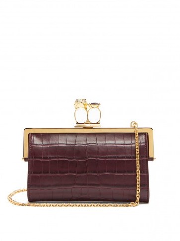 ALEXANDER MCQUEEN Crocodile-effect purple leather ring clutch ~ luxe evening bags - flipped
