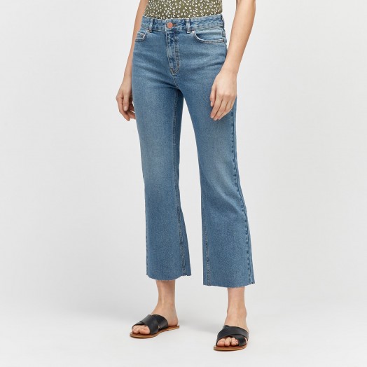 Warehouse CROPPED KICK FLARE CUT JEANS in Mid Wash Denim