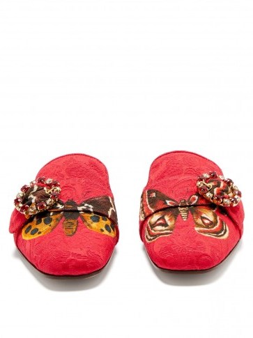 DOLCE & GABBANA Crystal and butterfly-print backless loafers ~ beautiful Italian footwear ~ luxe slip-on flats - flipped
