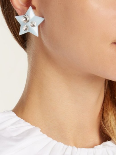 MIU MIU Crystal-embellished baby-blue plexiglass clip-on earrings