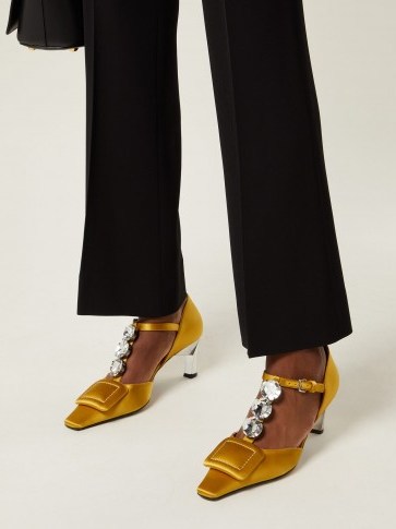 MARNI Yellow Crystal-embellished satin kitten heels ~ chic vintage style shoes - flipped