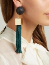 VANDA JACINTHO Cube tassel-drop earrings ~ green statement accessory