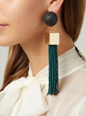 VANDA JACINTHO Cube tassel-drop earrings ~ green statement accessory - flipped