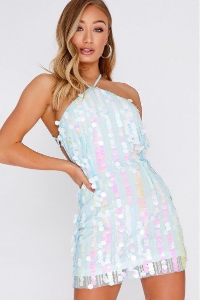 IN THE STYLE DAIA BLUE IRIDESCENT SEQUIN MINI DRESS – shimmering party dresses - flipped