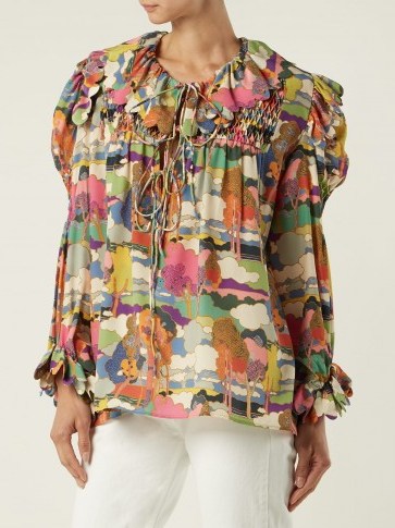 HORROR VACUI Defensia printed silk blouse ~ multicoloured cartoon forest print - flipped