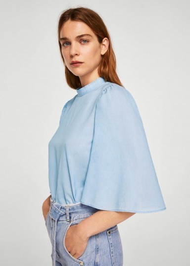 MANGO Denim blouse light blue | denim inspired tops - flipped