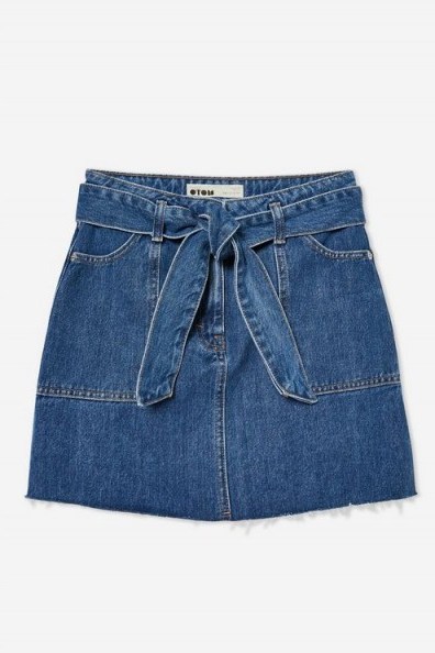 Topshop Denim Utility Skirt in Mid Stone | tie waist mini - flipped