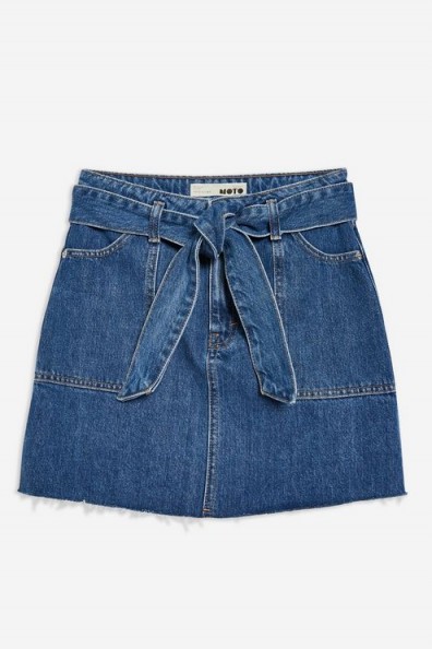 Topshop Denim Utility Skirt in Mid Stone | tie waist mini