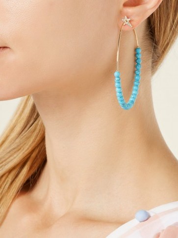 DIANE KORDAS Diamond, turquoise & rose-gold hoop earrings ~ large blue stone hoops - flipped