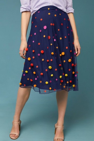Maeve Dotted Tulle Skirt in Blue ~ pom pom embellished - flipped