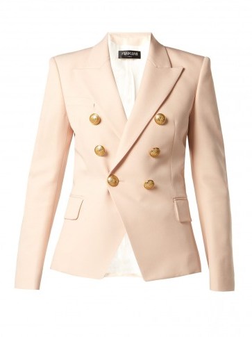 BALMAIN Double-breasted wool grain de poudre blazer – light pink designer jacket - flipped