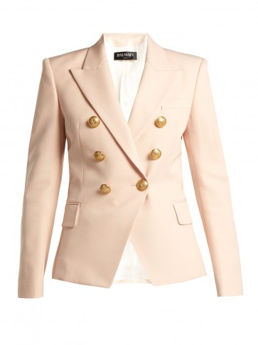 BALMAIN Double-breasted wool grain de poudre blazer – light pink designer jacket