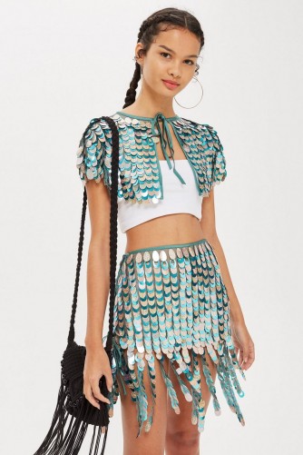 Topshop Drop Skirt in Green | sequinned festival fashion