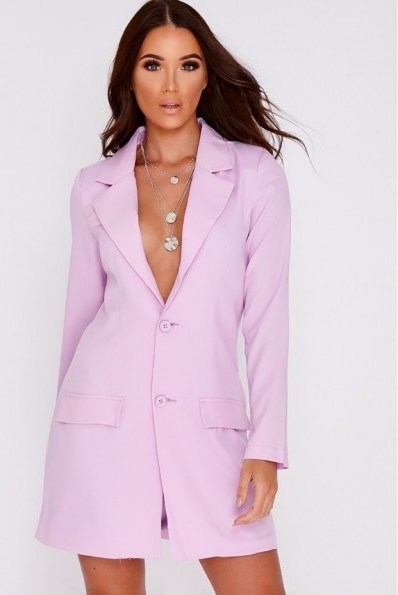 IN THE STYLE DYLYNN LILAC PLUNGE STRUCTURED BLAZER DRESS – deep v neckline - flipped