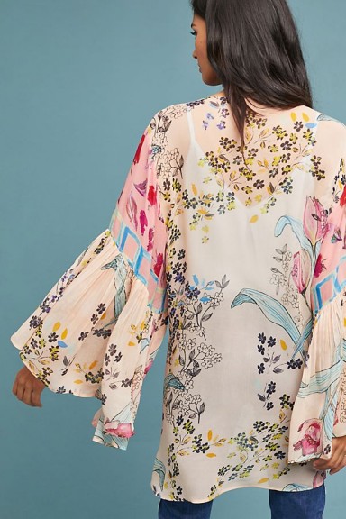Anthropologie Elina Ruffled Kimono in pink | lightweight oriental style wide sleeve jackets