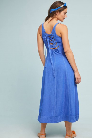 Maeve Elseby Lace-Up Dress in Blue