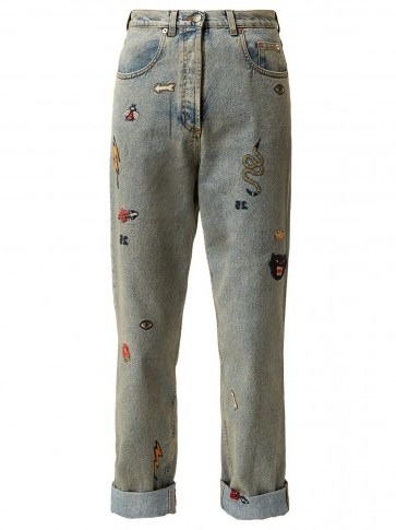GUCCI Embroidered high-rise jeans | stone washed denim - flipped