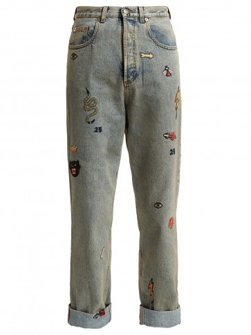 GUCCI Embroidered high-rise jeans | stone washed denim