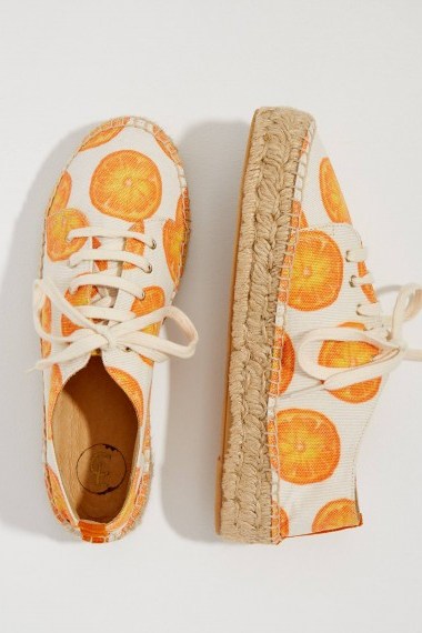 Fabienne Chapot Printed-Espadrille Trainers Orange Motif | fruit print sneakers - flipped