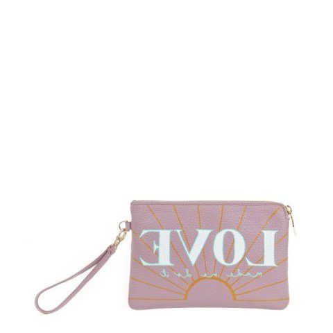 meli melo Flat Pouch “Love made me do it” in Mauve – slogan clutch - flipped