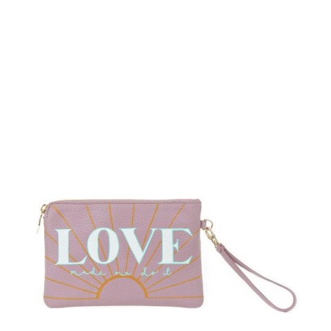 meli melo Flat Pouch “Love made me do it” in Mauve – slogan clutch